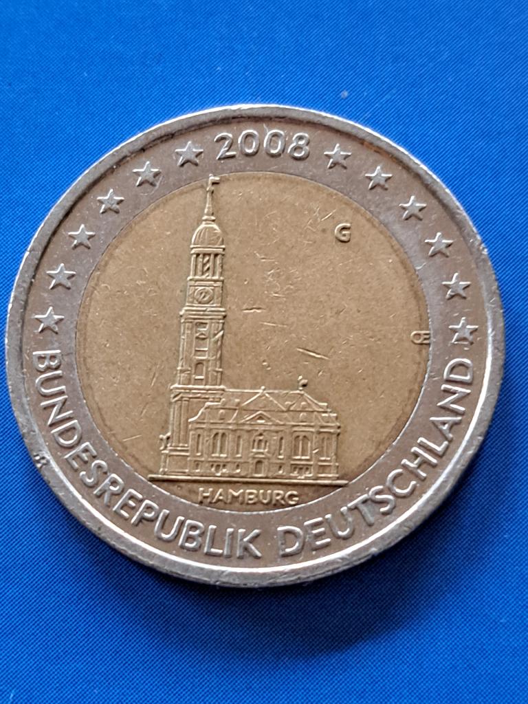 G Allemagne 2008 2 euros Hambourg Karlsruhe, Envoi, Allemagne, 2 euros, Monnaie en vrac