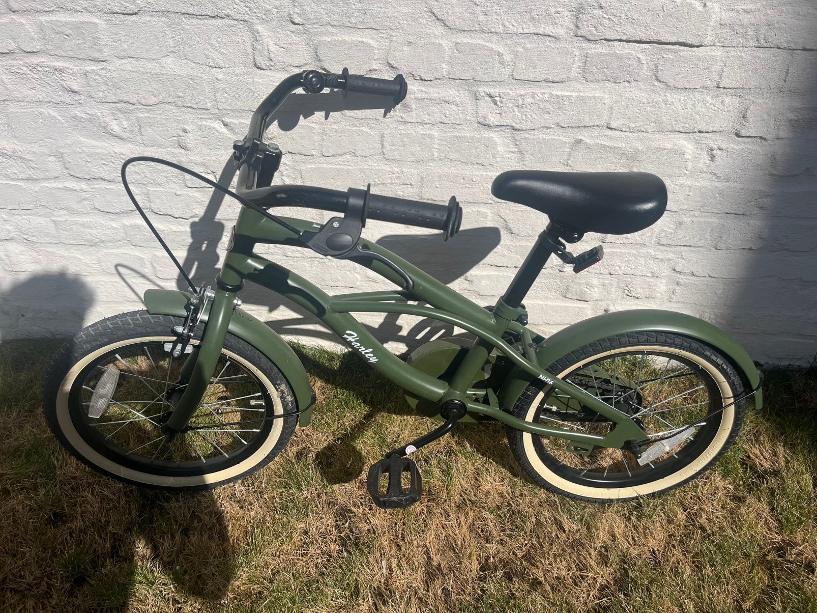 Nogan Harley Kinderfiets 16 inch Leger Groen, Enlèvement, Comme neuf, Frein à rétropédalage, 16 à 20 pouces