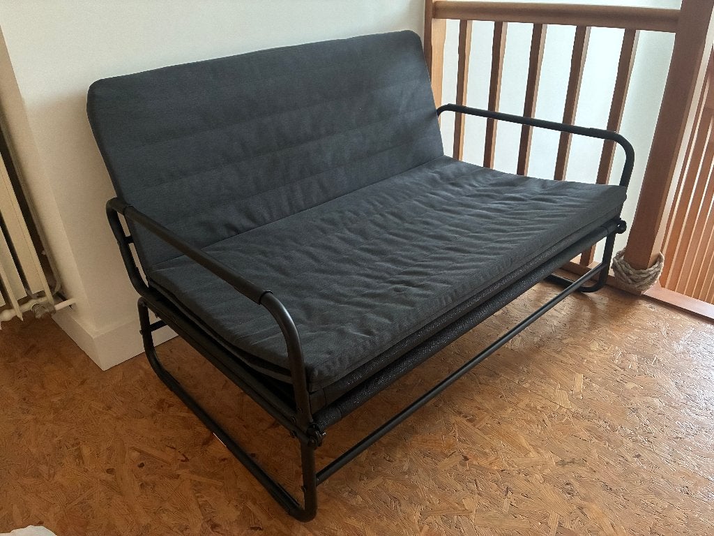 Slaapbank Hammarn met dekbed, kussen en hoeslaken, NIEUW, Maison & Meubles, Neuf, Gris, 140 cm, Enlèvement