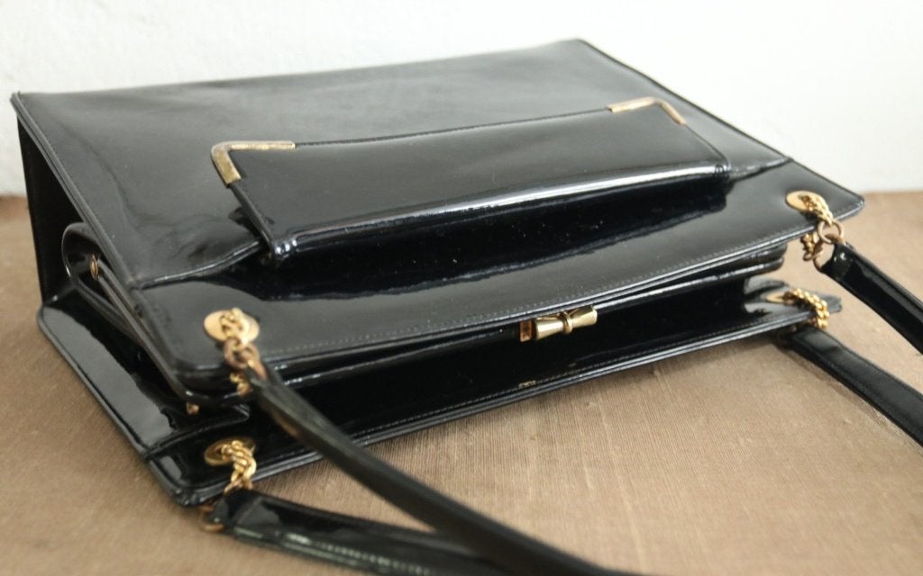 Vintage Coblentz handtas van zwart lakleer, jaren 50–60, Enlèvement, Utilisé, Noir, Sac à main