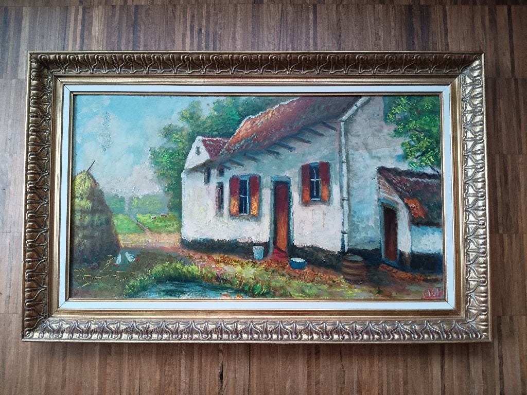 Klassiek schilderij - gesigneerd - houten kader, Ophalen of Verzenden