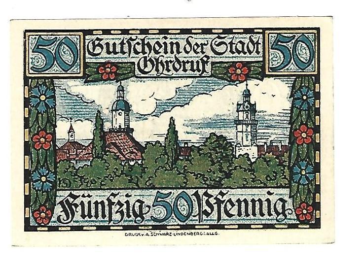 notgeld ohrdruf 50 pfennig 1012.3a cat val 2 euro, Postzegels en Munten, Verzenden, Duitsland, Los biljet