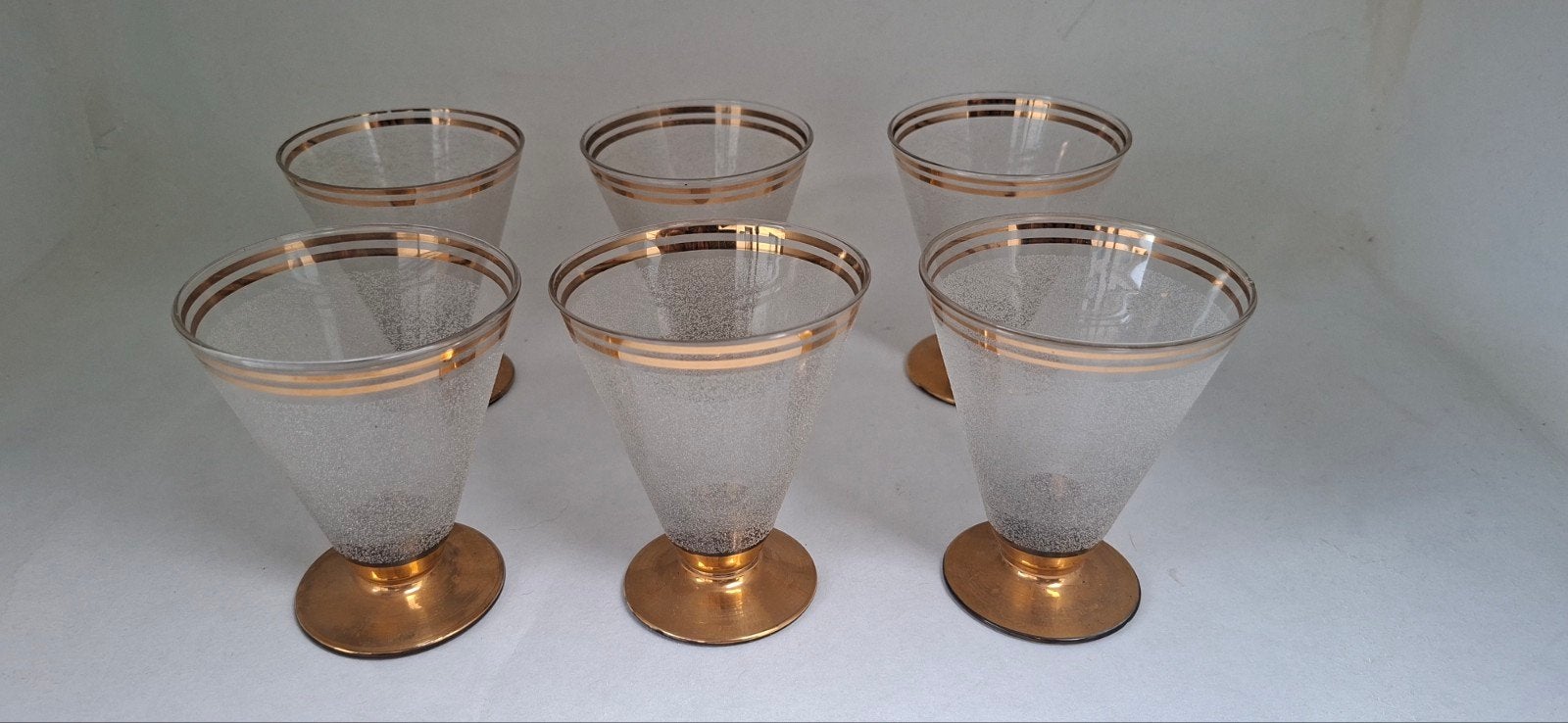 Vintage Mid-Century Glazen met Goudrand (Set van 6), Ophalen of Verzenden, Gebruikt, Overige typen