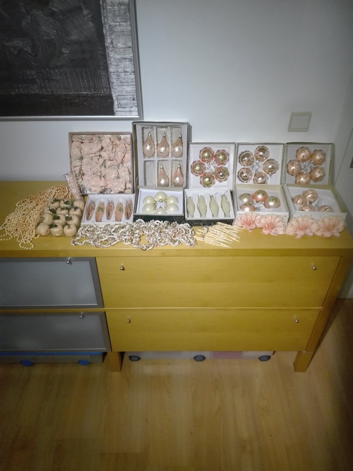 Kerst assortiment  kleur zalm- roze/ goud en kerstlampjes, Enlèvement, Comme neuf