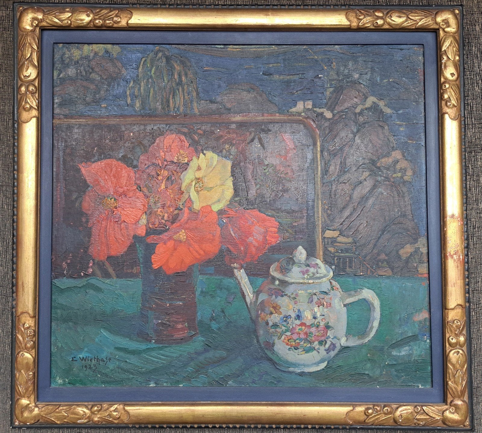 Edgard Wiethase - Nature morte - 1923, Antiquités & Art, Art | Peinture | Classique, Encadré, Peinture à l'huile, Panneau, Enlèvement