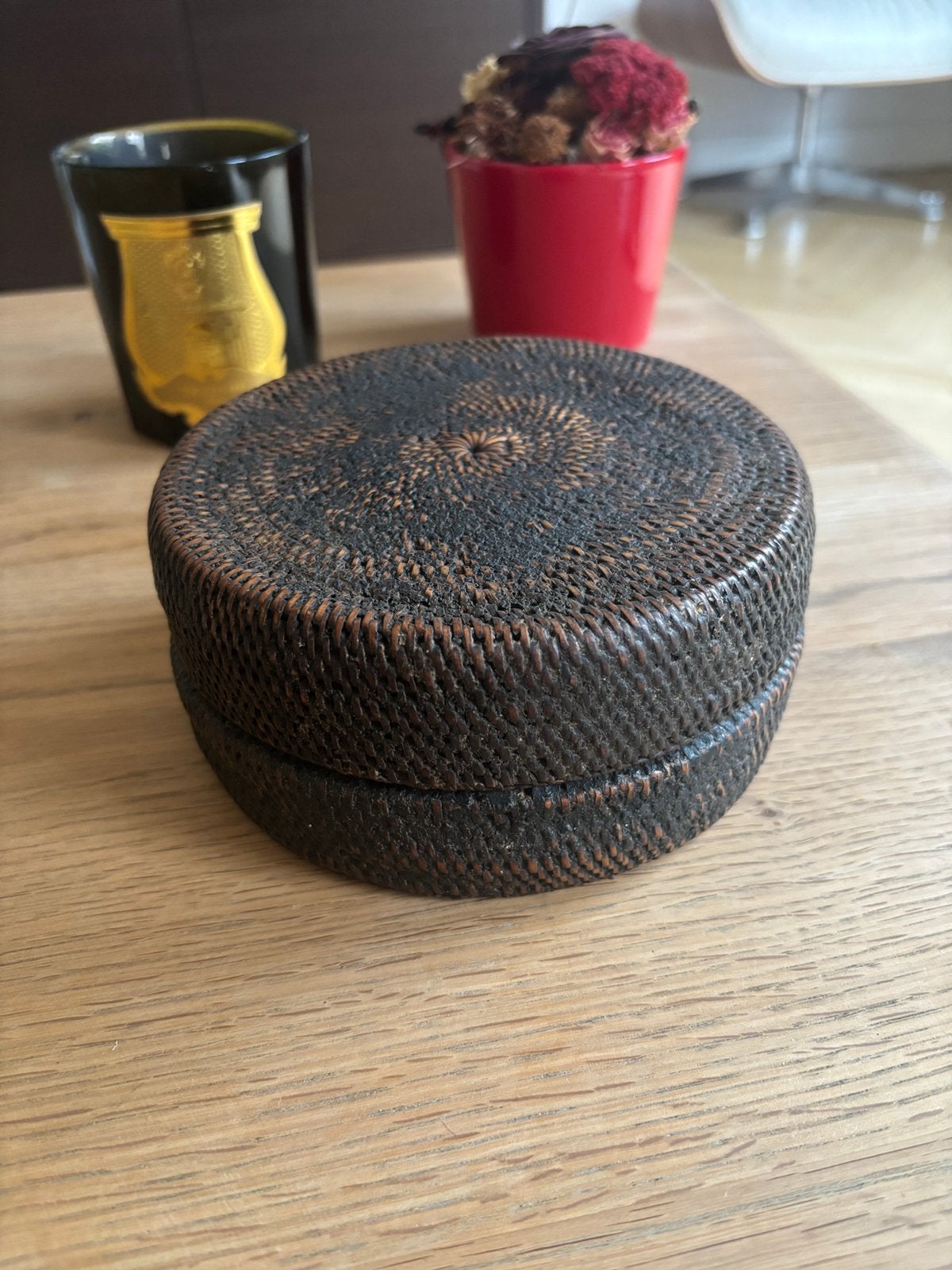 Boîte ronde en rotin tressé Noir de Noir, Enlèvement ou Envoi, Comme neuf, Brun, Autres matériaux
