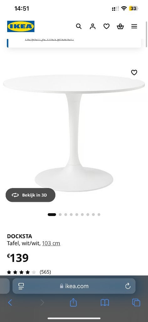 Ronde witte tafel ikea, Huis en Inrichting, Ophalen, Gebruikt, Rond