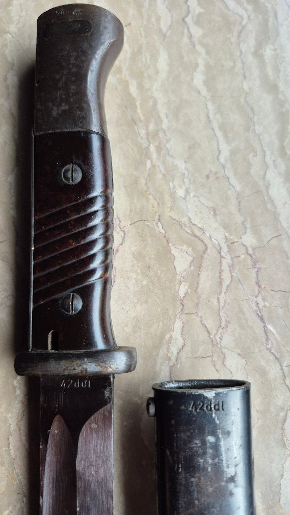 Wehrmacht/SS K98 bayonet by ddl 1942 nummergelijk, Verzamelen, Ophalen of Verzenden