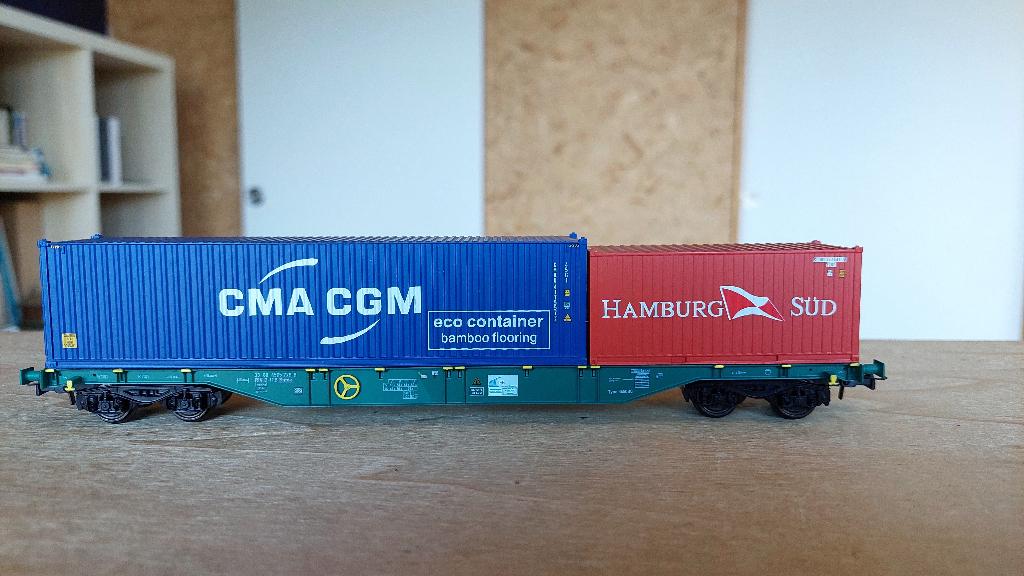 B-MODELS WAGON PORTE CONTENEURS Sgnss CMA HAMBURG HO (M982), Verzenden, Zo goed als nieuw, Wagon