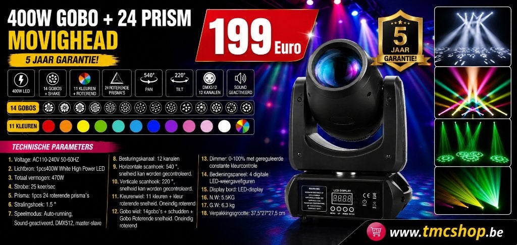 Nouveau gobo 400 W avec tête de cinéma à 24 prismes, Musique & Instruments, Enlèvement ou Envoi, Neuf, Lumières, Commande sonore