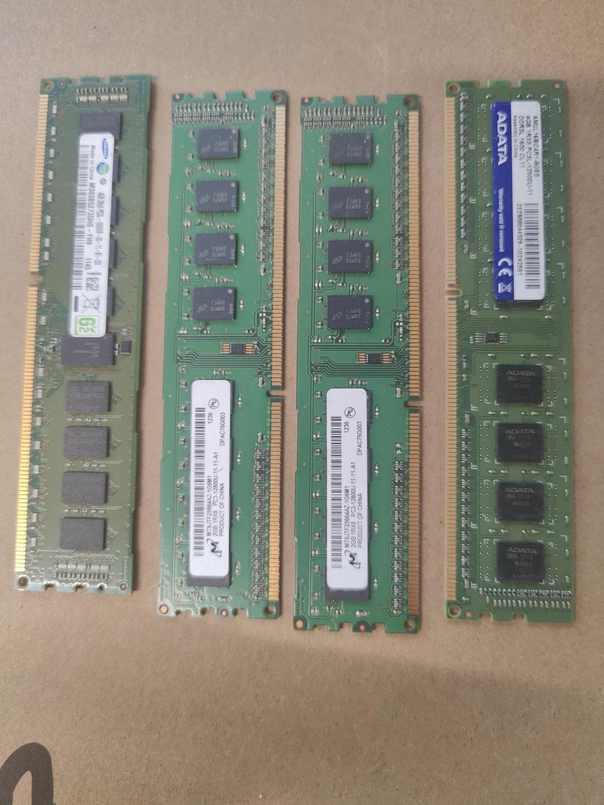 Lot de 4 barrettes RAM DDR3 – 12 Go – Samsung, Micron, ADATA, Computers en Software, Ophalen of Verzenden, DDR3