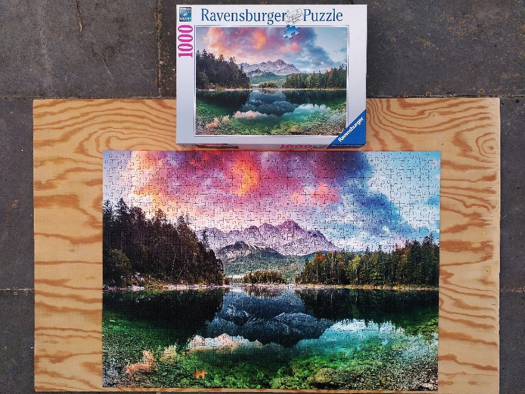 Puzzle 1000 pièces Ravensburger - Lac Eibsee, Bavière, Enlèvement ou Envoi, 500 à 1500 pièces, Utilisé, Puzzle
