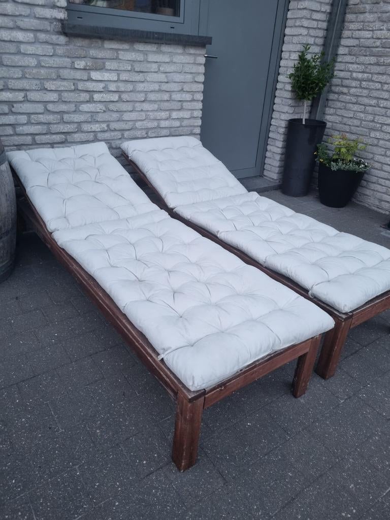 Ligzetels 4 standen met kussen hout, Tuin en Terras, Ophalen, Hout, Verstelbaar