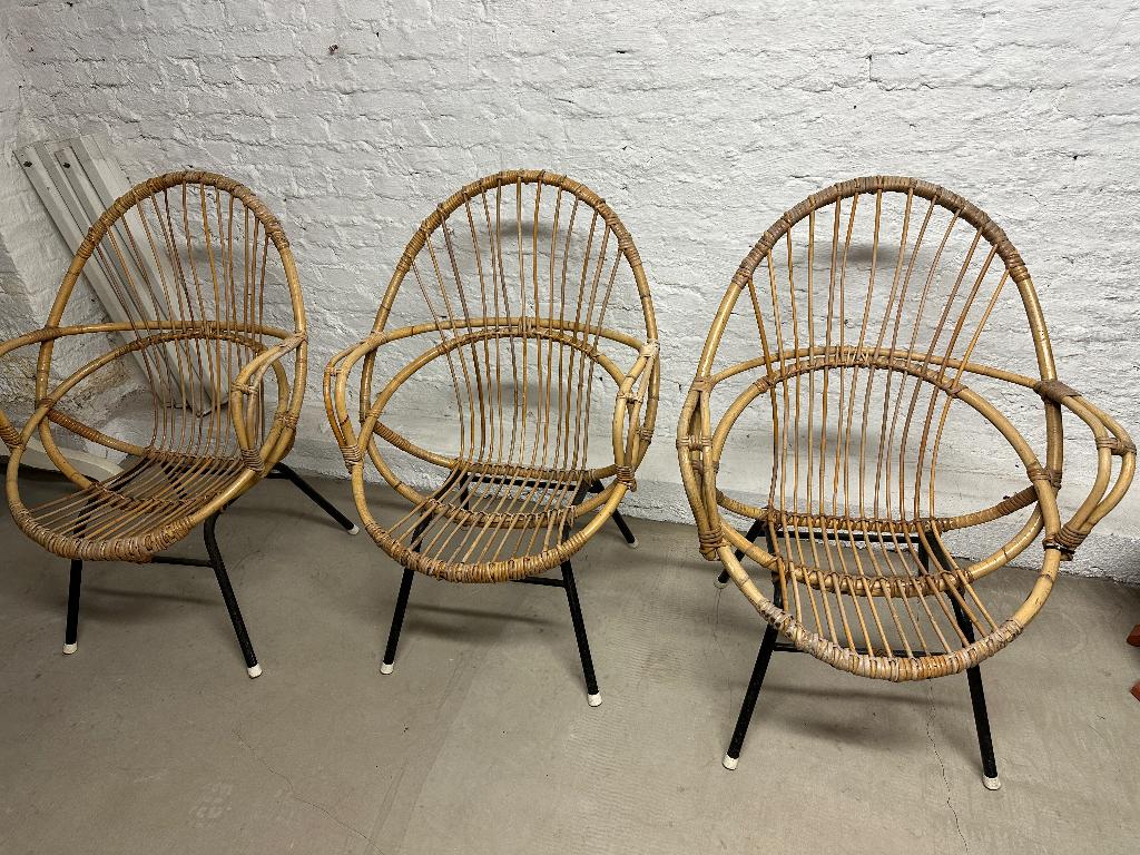 Rotan retro fauteuil, Huis en Inrichting, Ophalen, Gebruikt, Retro, 50 tot 75 cm