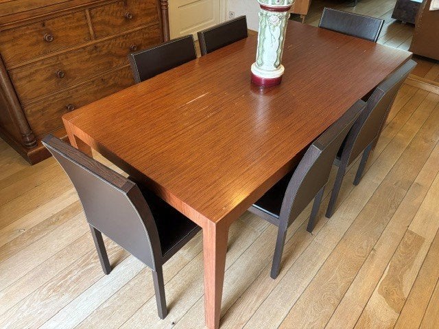 6 stoelen (hout/leder), Ophalen, Gebruikt, Bruin, Vijf, Zes of meer stoelen