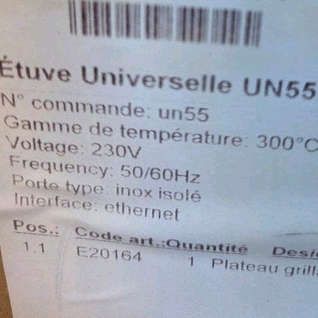 Etuve memmert un55 neuve, Ophalen