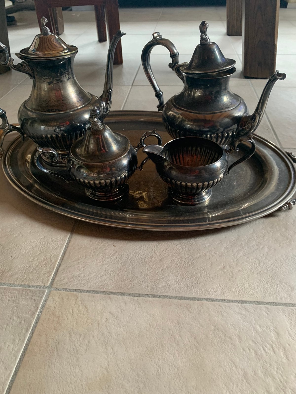 Verzilverd vintage koffieservies met stempels, Antiquités & Art, Antiquités | Services (vaisselle) complet, Enlèvement