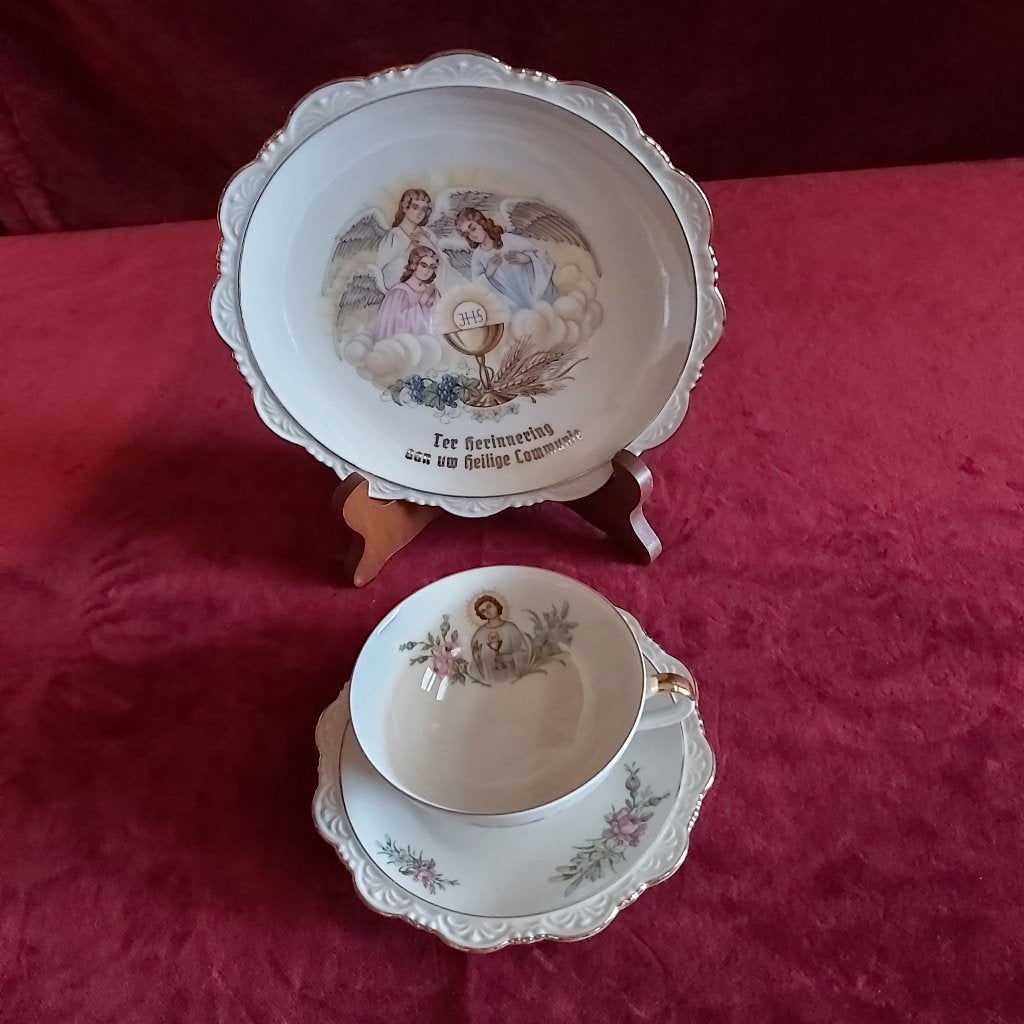 5 x Communie set, kopje, schoteltje & dessertbord 1950-1960, Antiek en Kunst, Ophalen of Verzenden