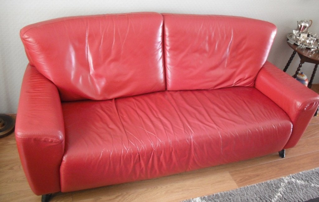 Prima Rode Leren Bank 2 persoons 200 x 100 cm groot, Huis en Inrichting, Zetels | Zetels, Ophalen, Gebruikt, 100 tot 125 cm, Tweepersoons
