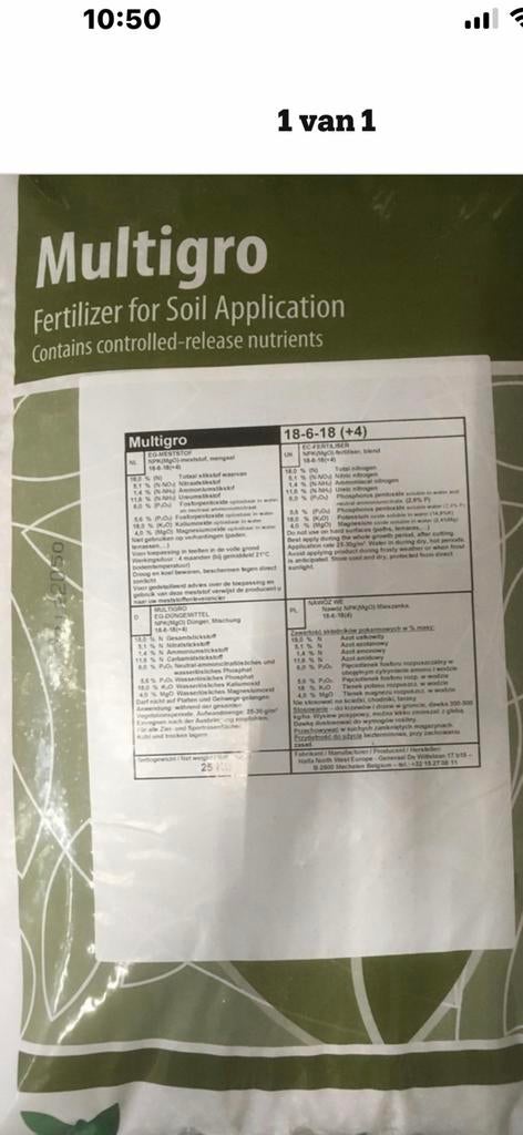 Multigro 18-6-18+4  super gazon meststof, Ophalen, Kunstmest