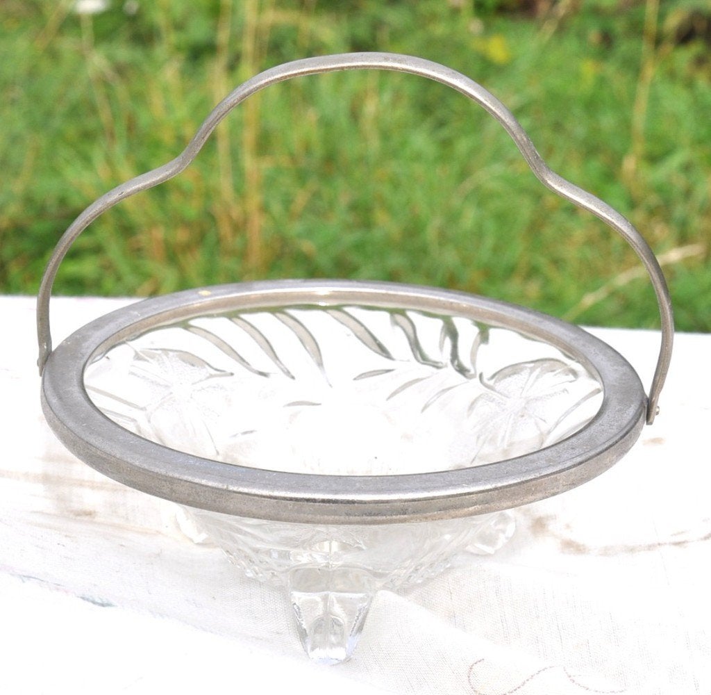 vide poche panier en verre moulé et anse métal, Enlèvement ou Envoi