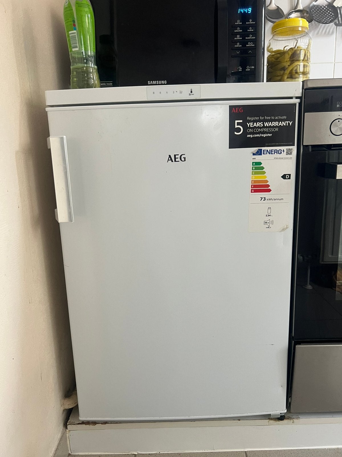 AEG koelkast, 90 cm ou plus, 85 à 120 cm, Comme neuf, Enlèvement