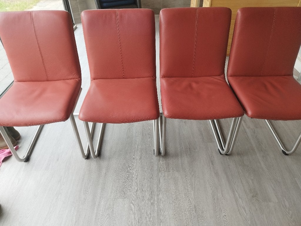 4 lederen stoelen, Maison & Meubles, Chaises, Rouge, Comme neuf, Enlèvement, Cuir