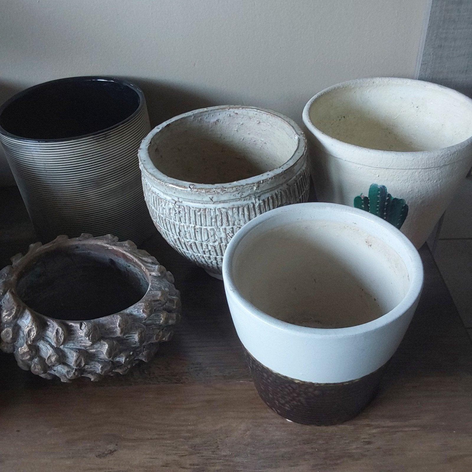 5 mooie stenen decorateve bloempotten, 1maal gebruikt, Tuin en Terras, Ophalen
