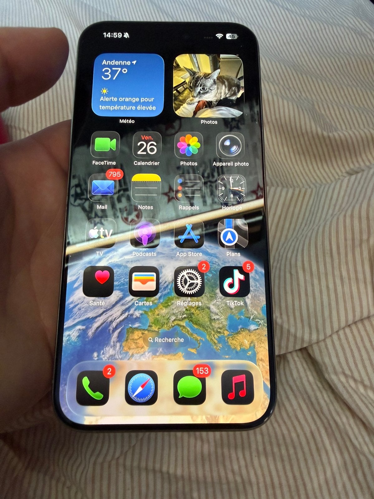 Iphone 15 pro max 256gb titanium, Wit, IPhone 15 Pro Max, Zo goed als nieuw, 76 %