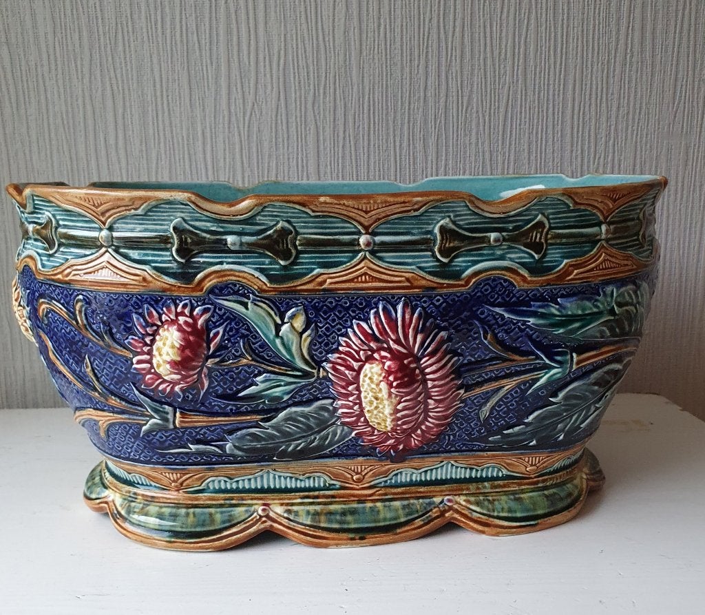 Belgische Majolica Jardinière–Faïencerie de Wasmuël (ca1900), Antiek en Kunst, Ophalen of Verzenden