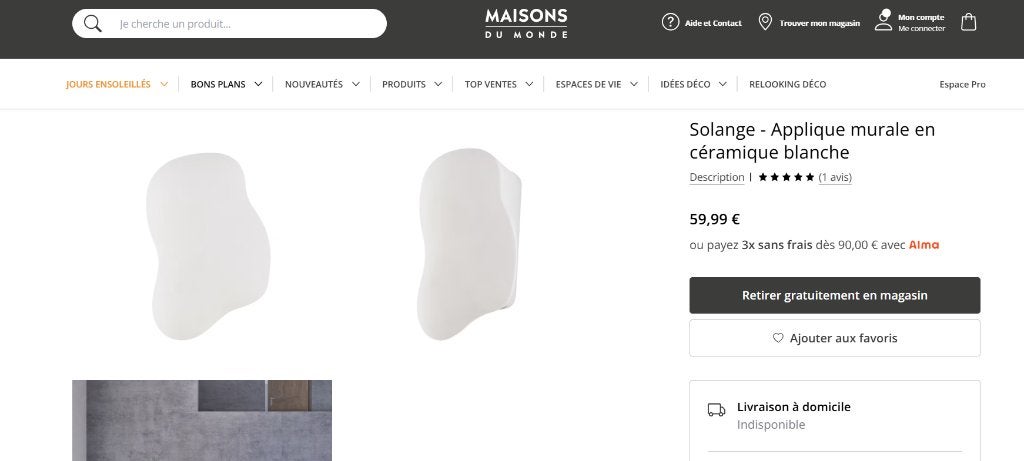 Lampe mural design du Maison du monde.Neuf., Enlèvement, Neuf, Céramique, Design