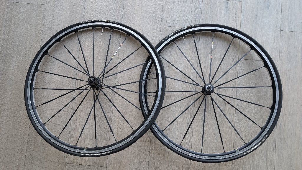 Mavic Ksyrium wielset (velgremmen) incl. Conti GP 4000s II, Fietsen en Brommers, Fietsaccessoires | Fietstassen, Ophalen