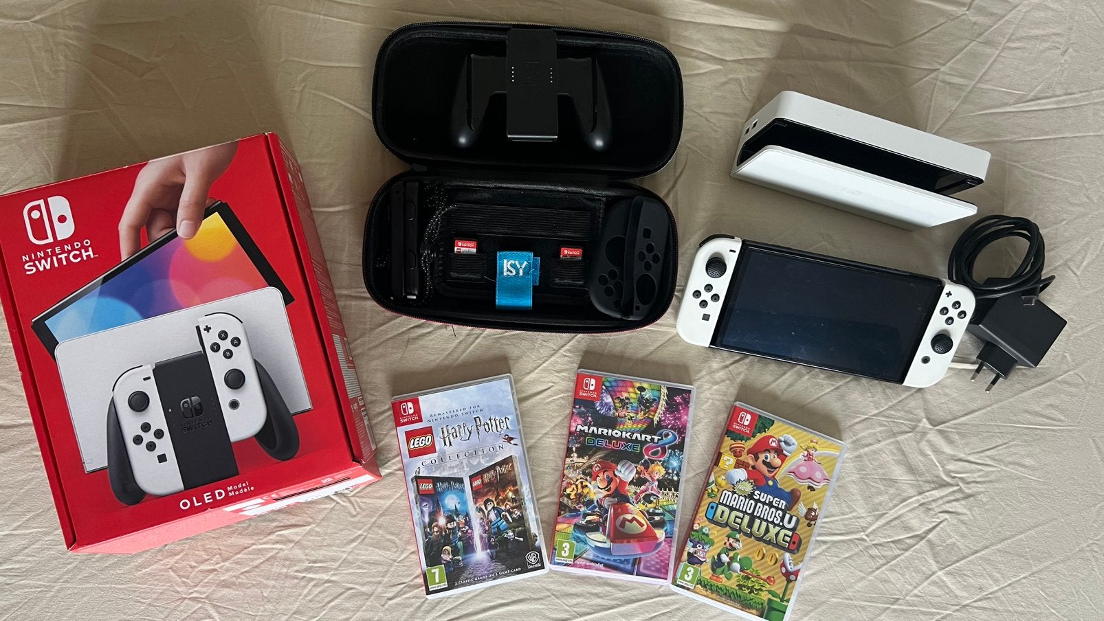 Nintendo Switch OLED wit - Compleet in doos + 3 games + case, Ophalen, Zo goed als nieuw, Switch OLED
