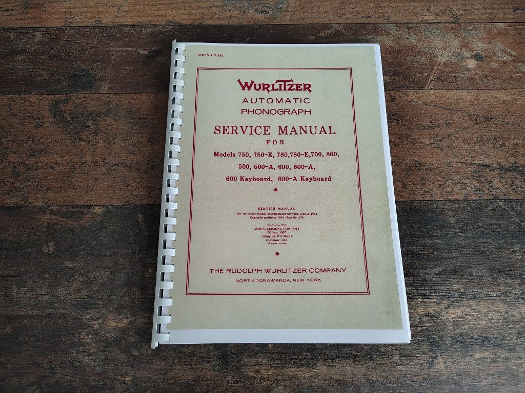 Service Manual: Wurlitzer 500 / 800 (1941) jukebox Nieuw !!, Envoi, Wurlitzer