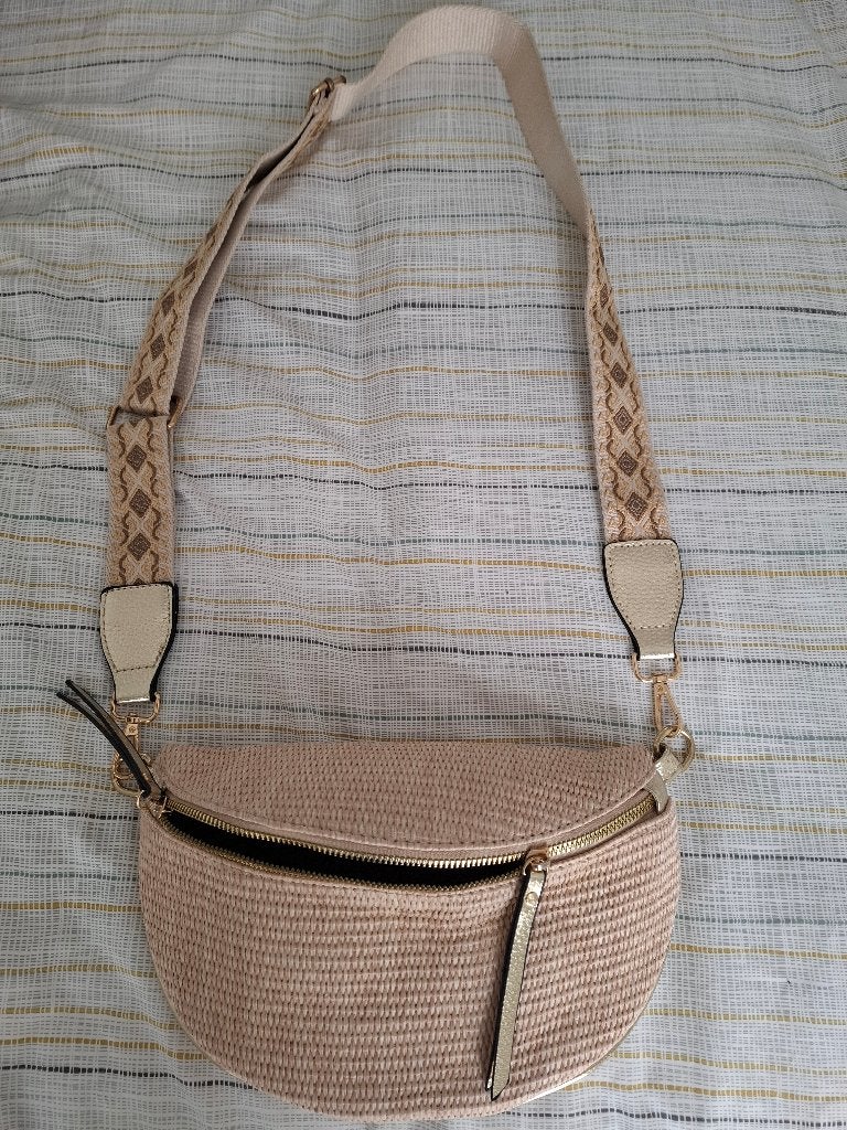 Bananentas in Rafia-stijl, doorzichtig, schouderriem, NIEUW, Ophalen, Nieuw, Beige