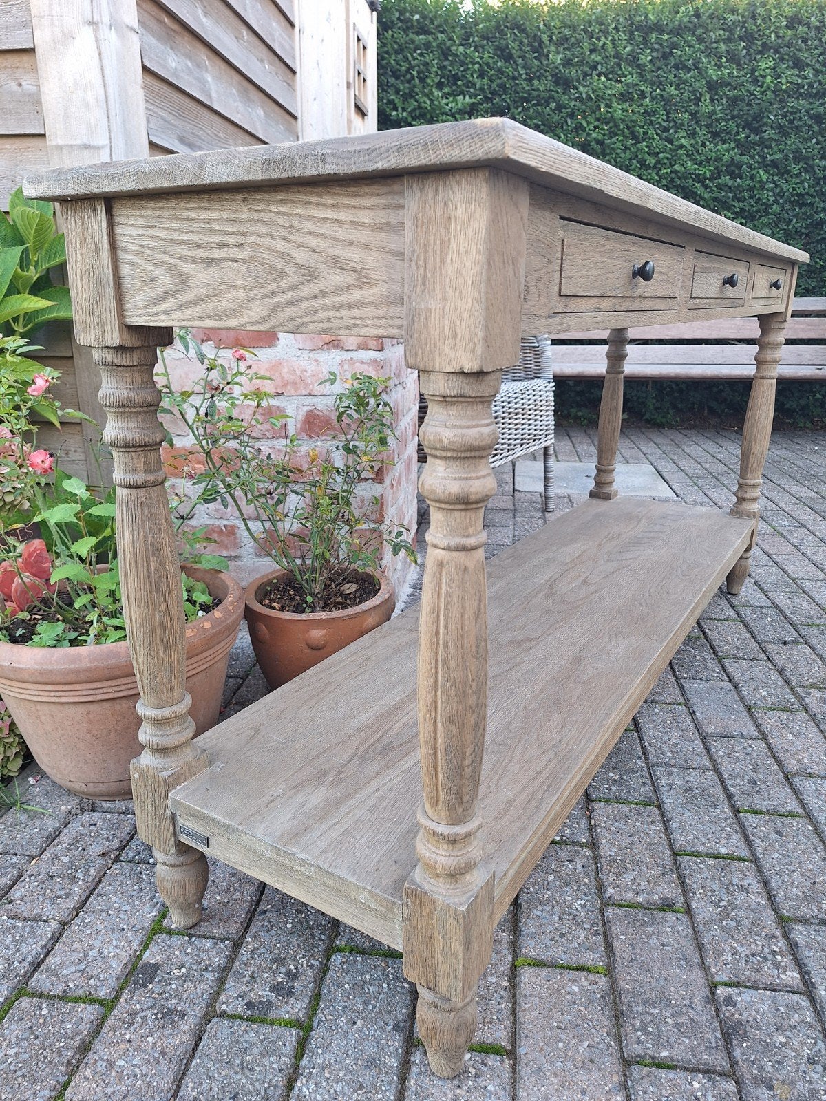 Table d'appoint Rural FLAMANT en bois de chêne massif, 25 à 50 cm, 150 à 200 cm, Comme neuf, Landelijk