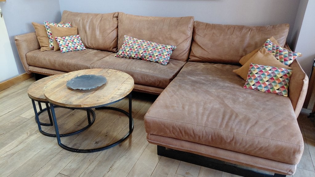 Lederen salon, Huis en Inrichting, Ophalen, Gebruikt, 300 cm of meer, Leer