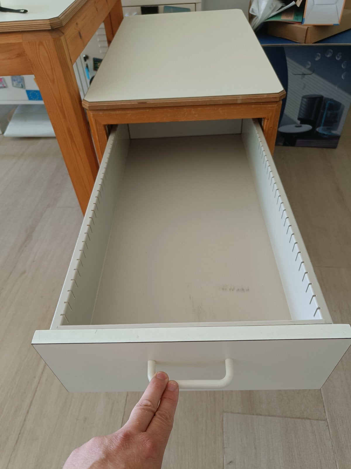 Lundia bureau massief grenen met verrijdbaar ladeblok, Ophalen, Wit, Hout