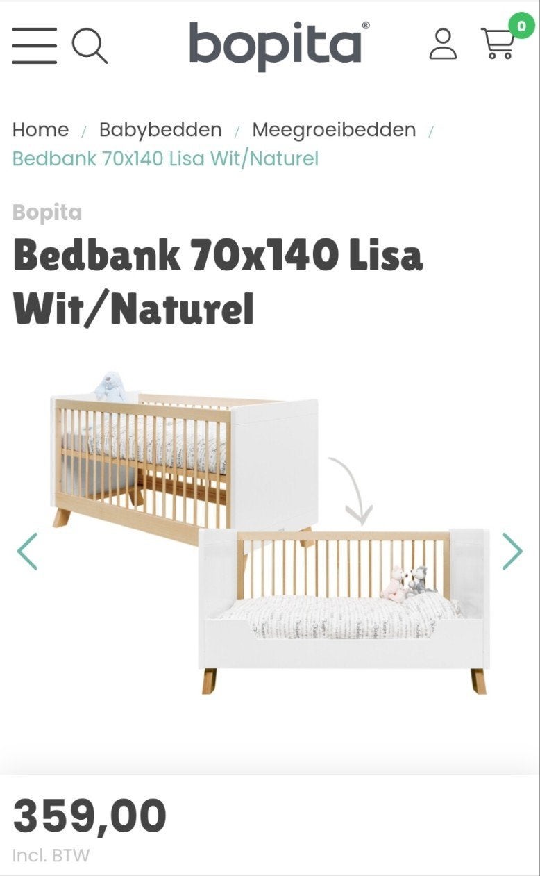 Meegroei kinderbed Bopita Lisa (70x140 cm) Incl. matras, Ophalen, Zo goed als nieuw