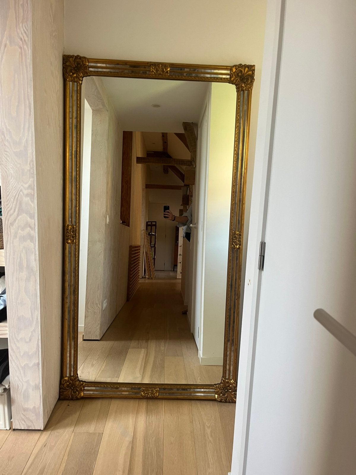 Goudkleurige spiegel | groot, Huis en Inrichting, Woonaccessoires | Spiegels, Ophalen, Zo goed als nieuw, 75 tot 100 cm, 150 tot 200 cm