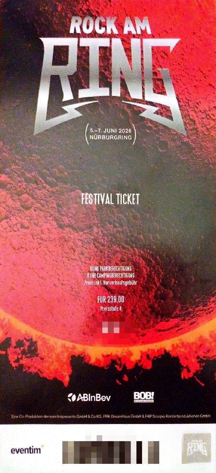 Ticket Festival Rock am Ring 2026 (x1), Une personne, Juin