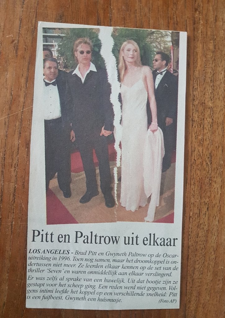 Brad Pitt en Gwyneth Paltrow uit elkaar (1997), Verzenden, Knipsel(s)