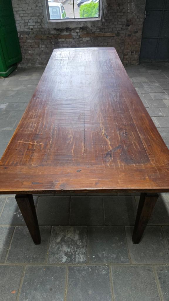 300 cm lange authentieke boerentafel mooi geleefd blad, Ophalen of Verzenden