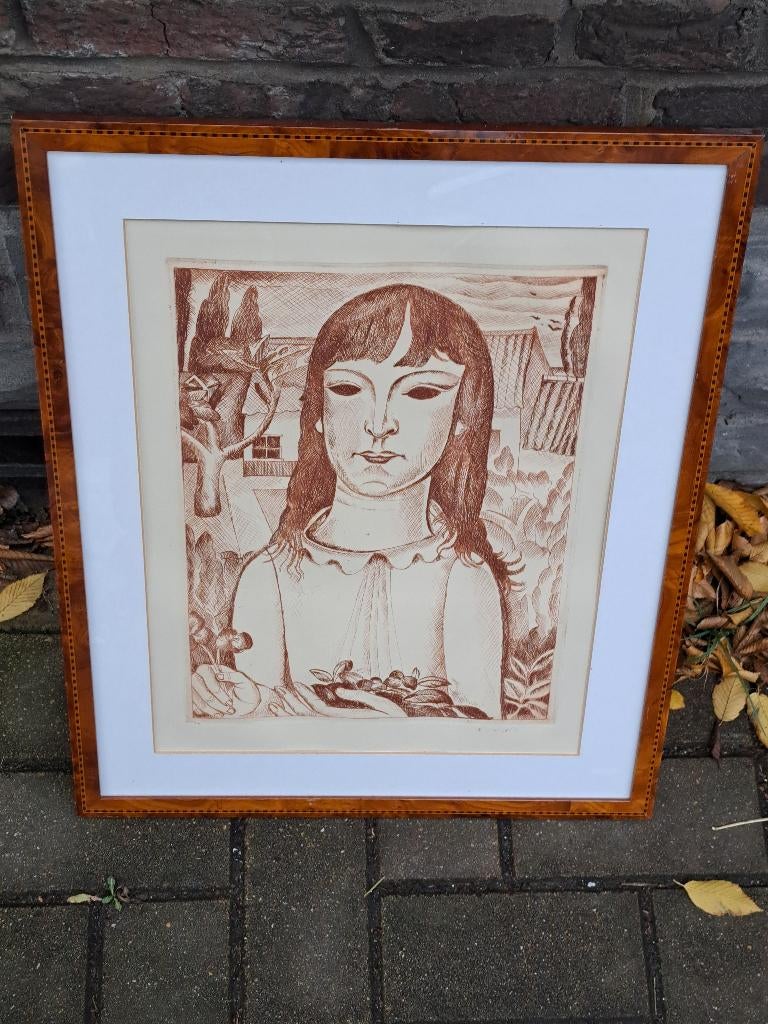 Gravure jeune fille signe rodolphe strebelle, Ophalen of Verzenden, Gravure