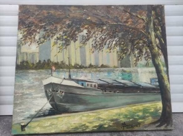 huile sur toile peniche signe hubert borguet, Antiquités & Art, Enlèvement ou Envoi, Toile