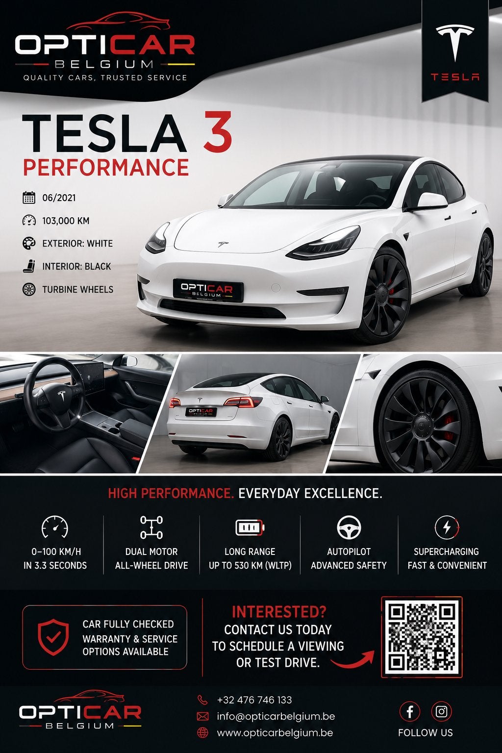 ***Tesla 3 Performance - 06/2021 - FSD 3 - BTW -Garantie ***, Auto's, Tesla, Bedrijf, Te koop, Model 3, ABS, Adaptive Cruise Control
