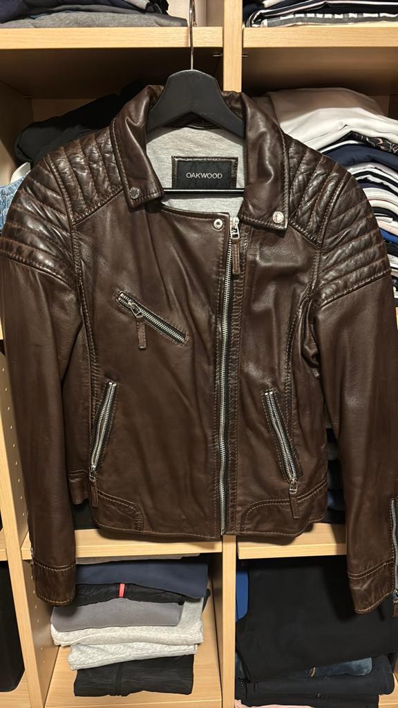 Lederen jas - Oakwood, Kleding | Dames, Ophalen, Zo goed als nieuw, Maat 42/44 (L), Bruin
