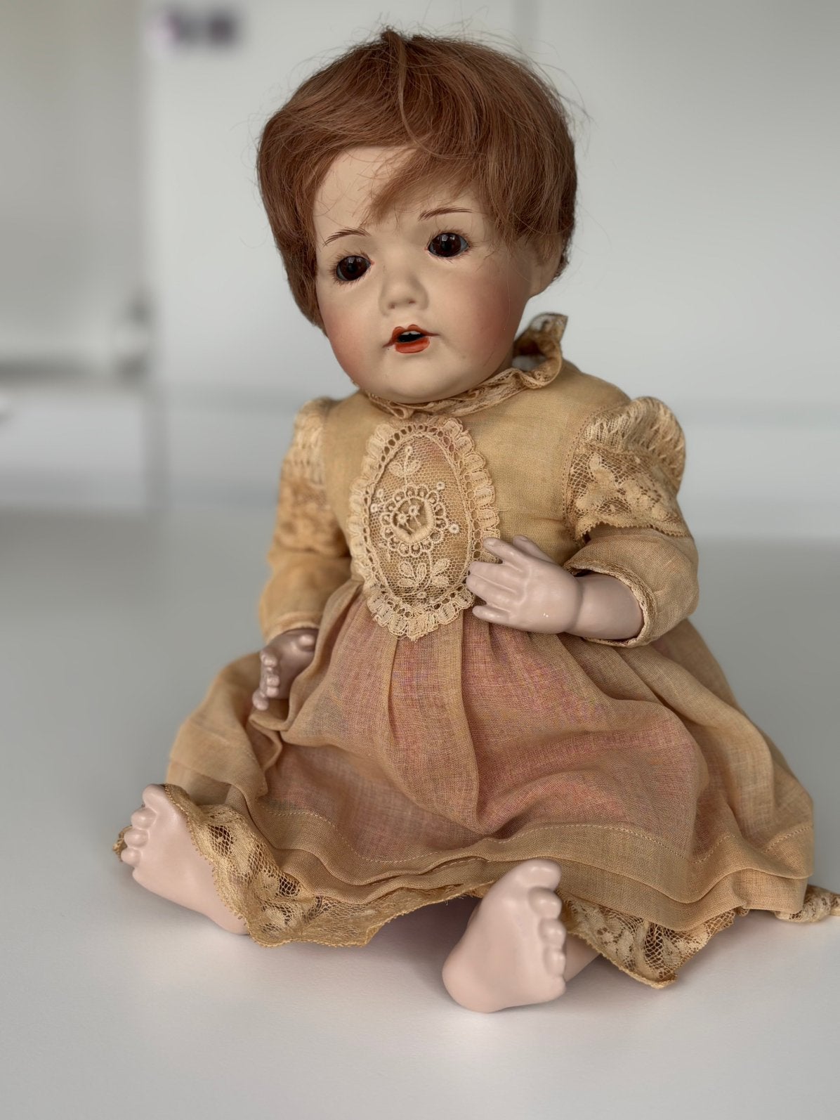 Vintage porseleinen verzamelpop 36 cm – echt haar, Verzamelen, Ophalen, Gebruikt, Pop