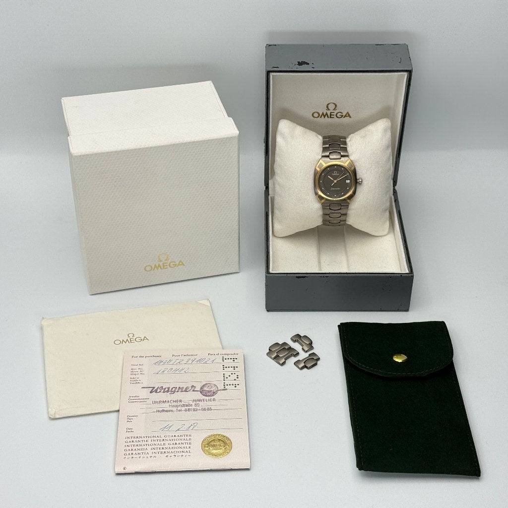 Montre Omega Seamaster Polaris | Titane et 18 carats | 1987, Montre-bracelet, Enlèvement ou Envoi, Utilisé, Autres matériaux
