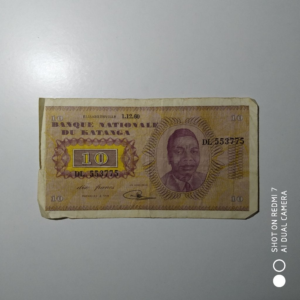 Katanga - biljet van 10 frank 12.1960., Postzegels en Munten, Ophalen of Verzenden, Overige landen, Los biljet